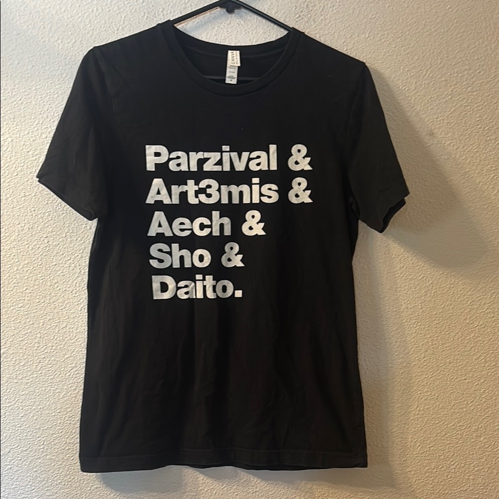 Ready Player One Black Graphic T-Shirt with White Text